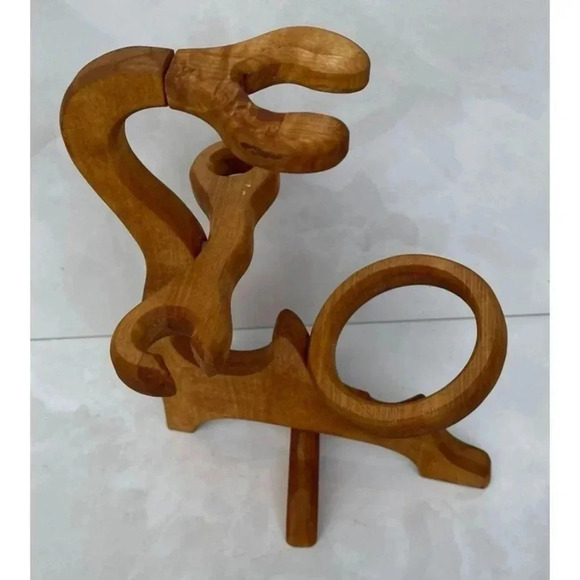 Handmade Folding Wood Wine Bottle Holder Rack Pourer Brown 13"x9" - Picture 4 of 9